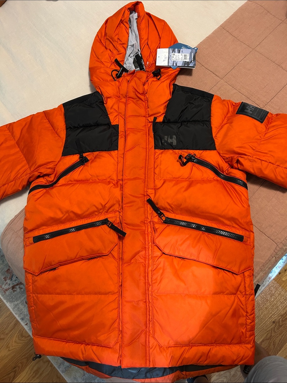 Helly Hansen Arctic Patrol Parka Orange Hooded Puffer with Black Accents